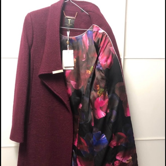 Ted Baker London BNWT Zetea textured long wrap coat maroon. Size 2(Small-Medium) - Picture 10 of 10